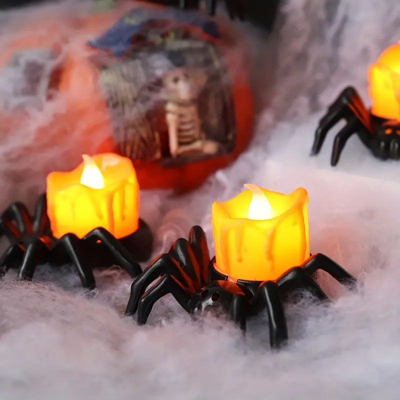 🎃🕷️Halloween Spider Tealights Spooky Electric Flickering Fake Candles