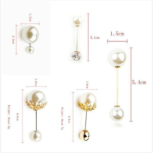 Women Vintage Pins Double Head Simulation Pearl Big Brooches, 5PCs