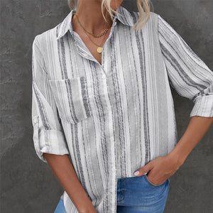 Striped Lapel Long Sleeve Shirt
