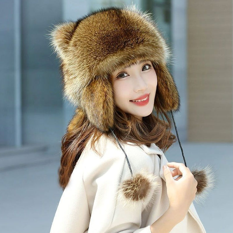 🐻Cute faux fur raccoon tail parent-child plush hat