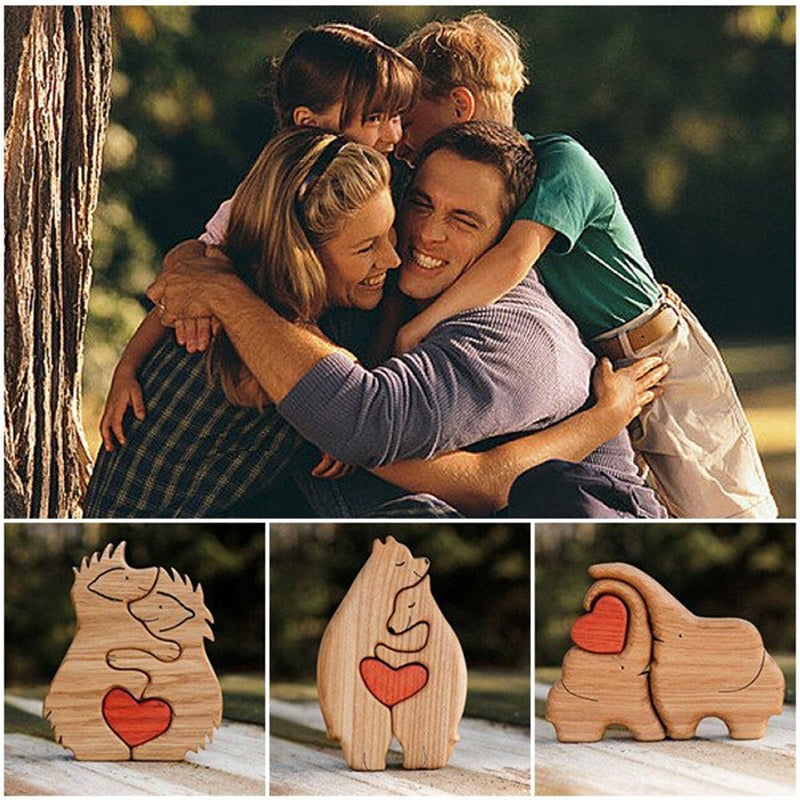 Hand-Carved Wooden Cuddling Animals Decoration