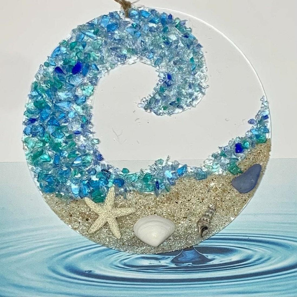 🏝️Sea Glass Suncatcher - Ocean Crashing Wave Beach Ornament