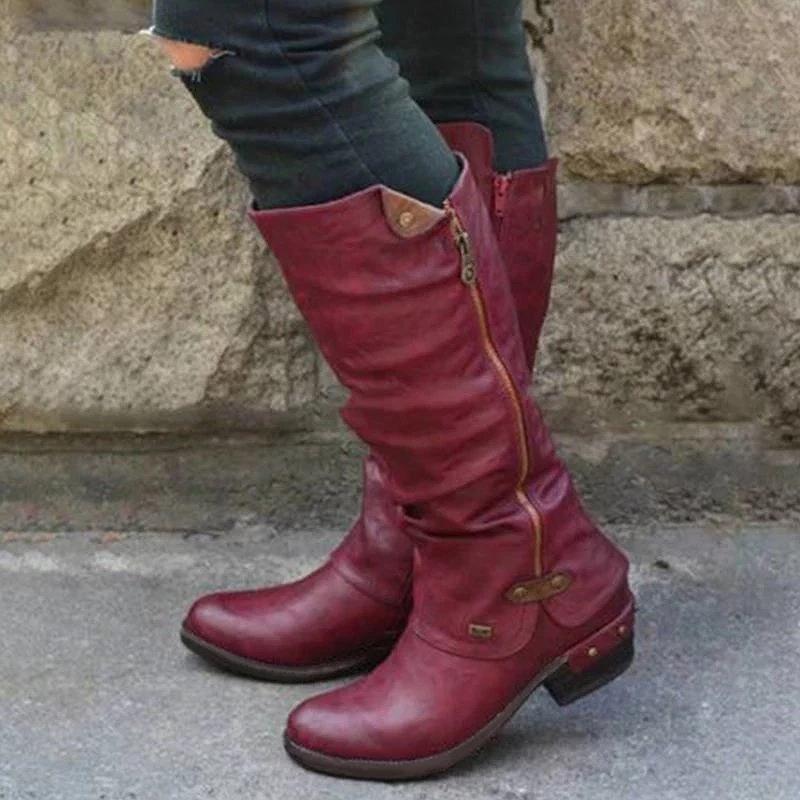 Womens Western Cowboy Knee Boots Punk Boots