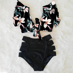 Ruffled bikini split swimsuit