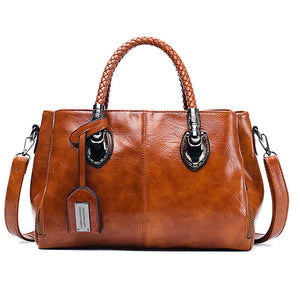 New oil wax leather handbags Boston soft leather big tote bag