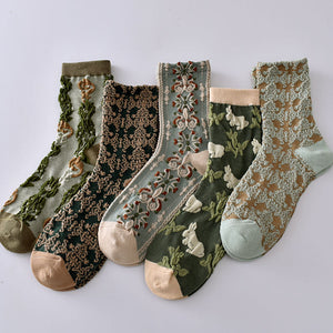 Womens Floral Cotton Socks