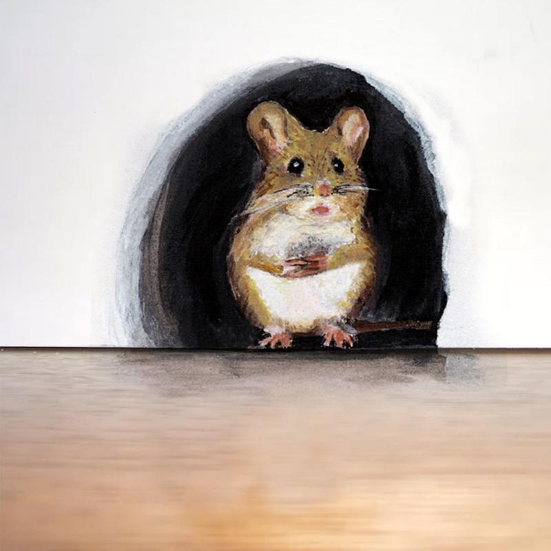 Realistic 3D Mouse Hole Wall Stickers
