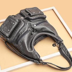 Multi-Pocket Vintage Shoulder Bag