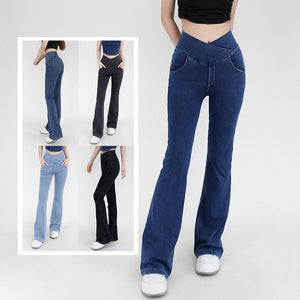 🔥Stretchy Denim High Waisted Crossover Flare Pants👖