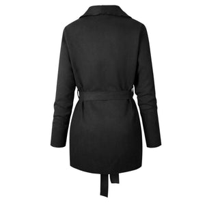 Women Sexy V Neck Belt Lace-up Solid Casual Overcoats