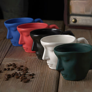 Metal Touching Face Creative Ceramic Kiss Coffee Cup, Artistic Vibe Mug & Saucer Set